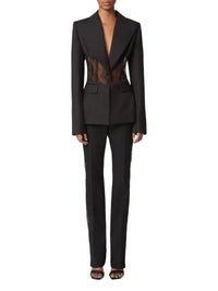 Blazer ajouré de dentelle en laine - Noir