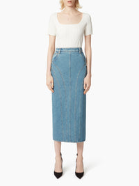 JUPE EN DENIM AVEC DÉTAILS COUTURE - Bleu