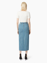 JUPE EN DENIM AVEC DÉTAILS COUTURE - Bleu