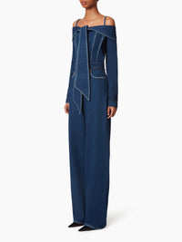 VESTE EN JEAN ÉPAULE DÉNUDÉE - Bleu