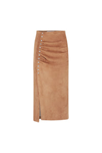 CARAMEL LONG DRAPED SKIRT IN LEATHER