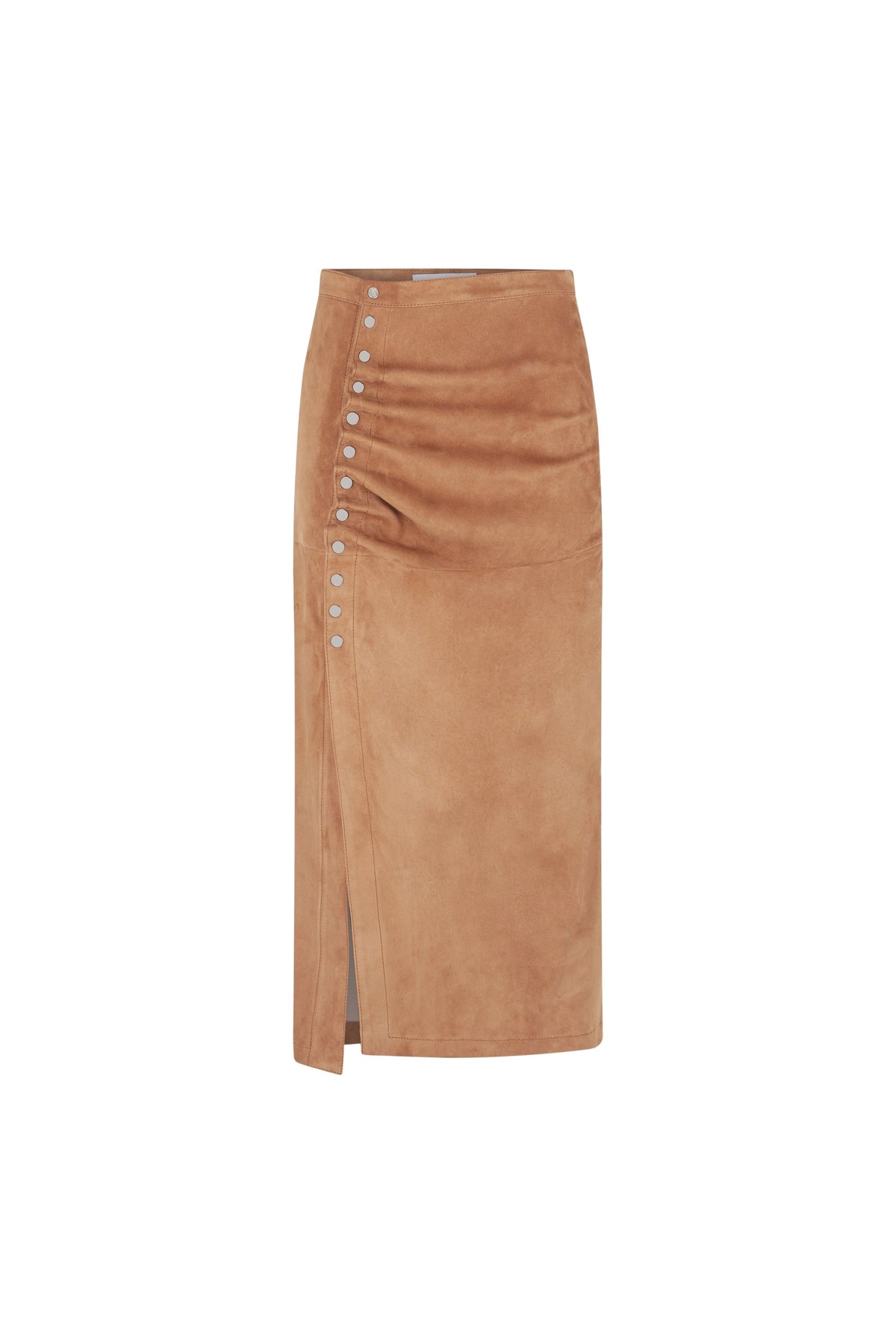 CARAMEL LONG DRAPED SKIRT IN LEATHER