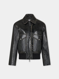 Black aviator blouson jacket in leather