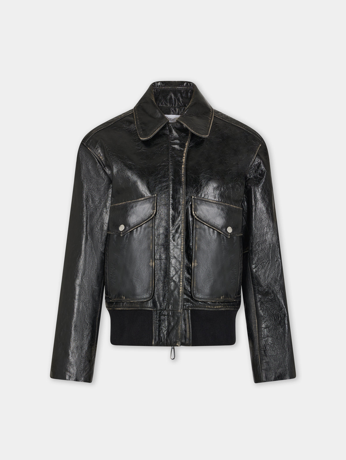 Black aviator blouson jacket in leather