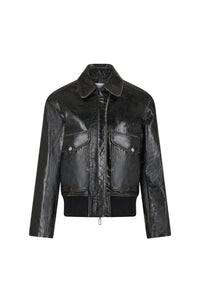 Black aviator blouson jacket in leather