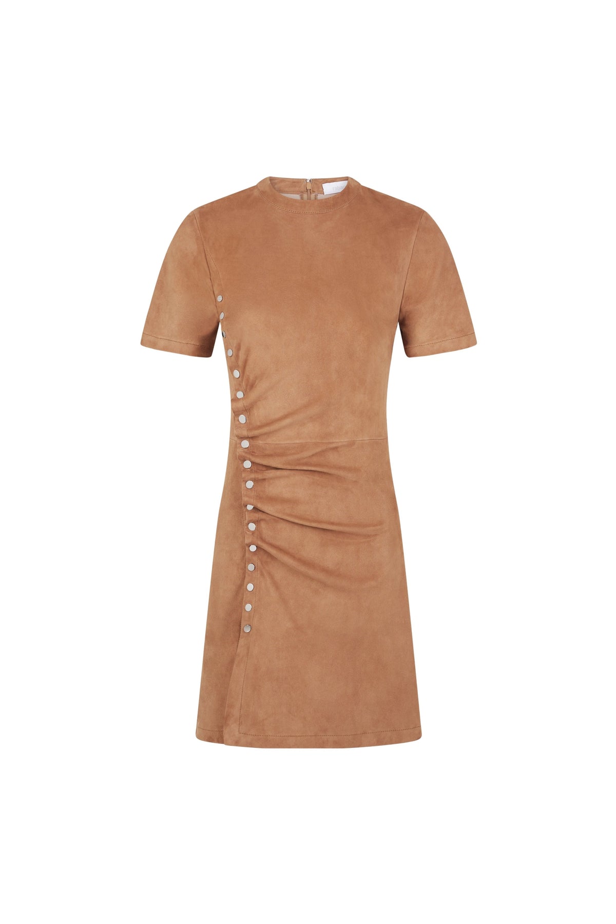 CAMEL SHORT DRAPED DRESS IN LEATHER