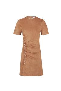 Robe drapé pression en daim  - New Caramel