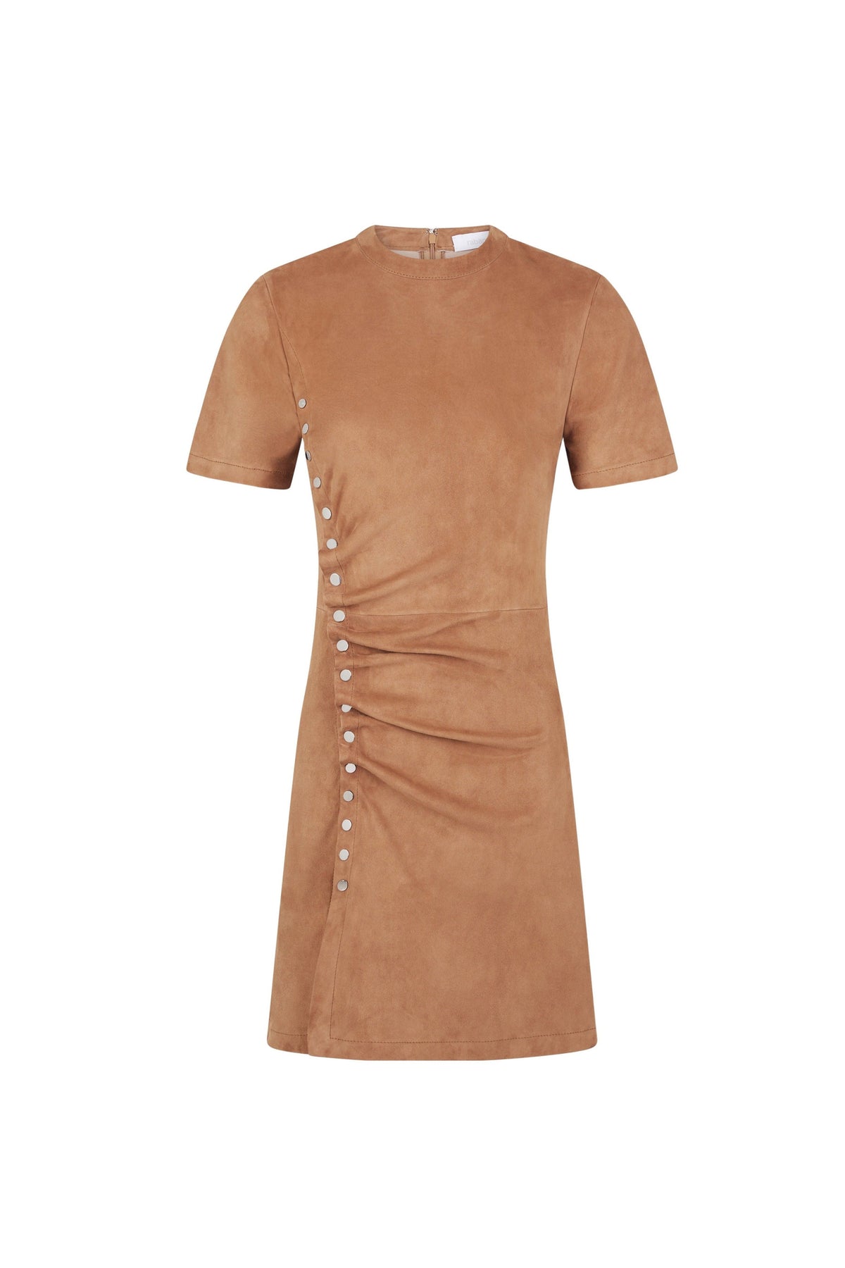Robe drapé pression en daim  - New Caramel
