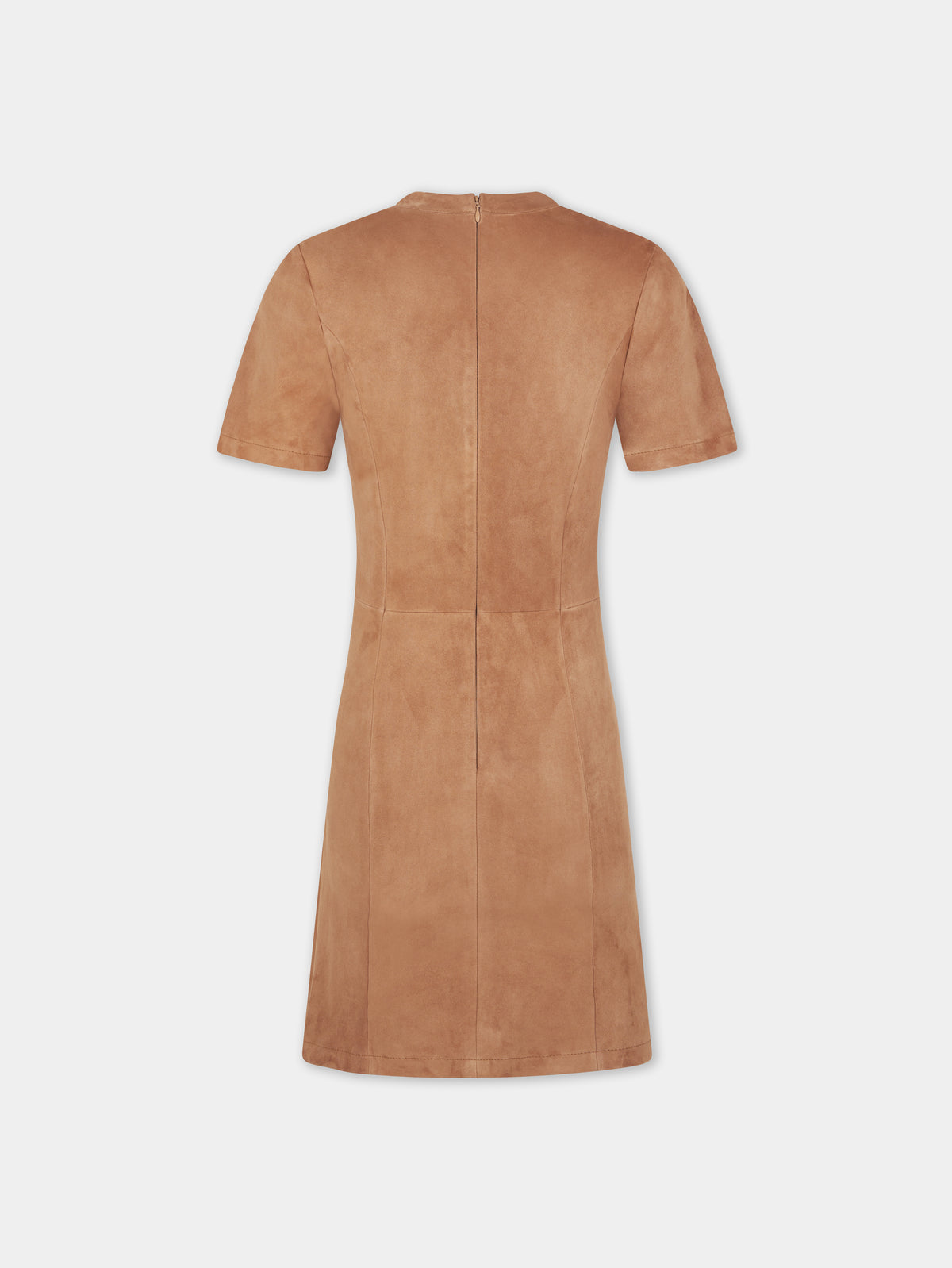 CAMEL SHORT DRAPED DRESS IN LEATHER