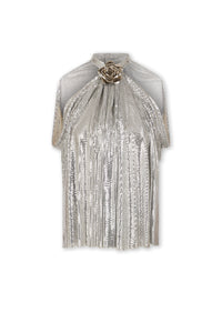 Top drapé mesh à fleur - Silver