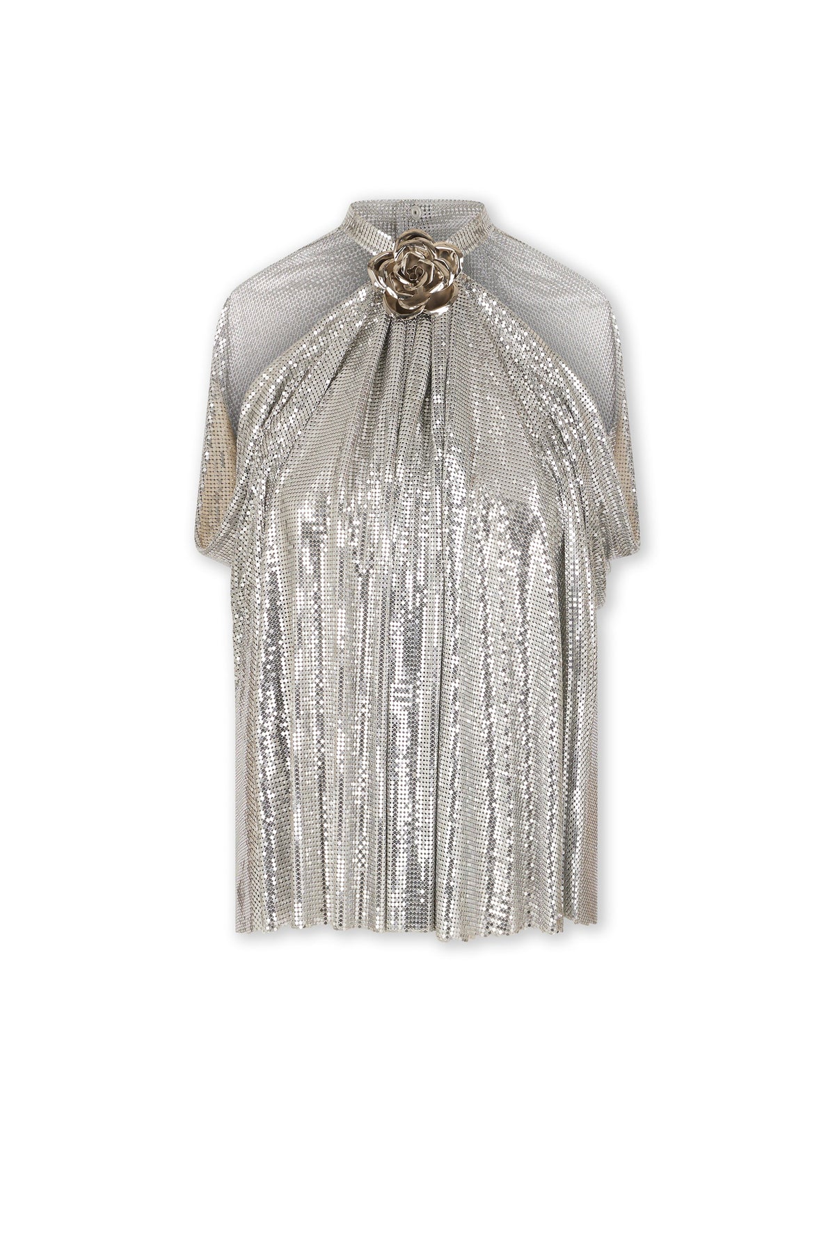 Top drapé mesh à fleur - Silver