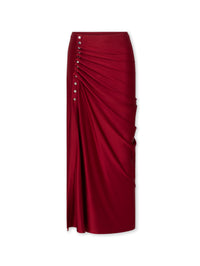 RED LONG DRAPED SKIRT IN JERSEY