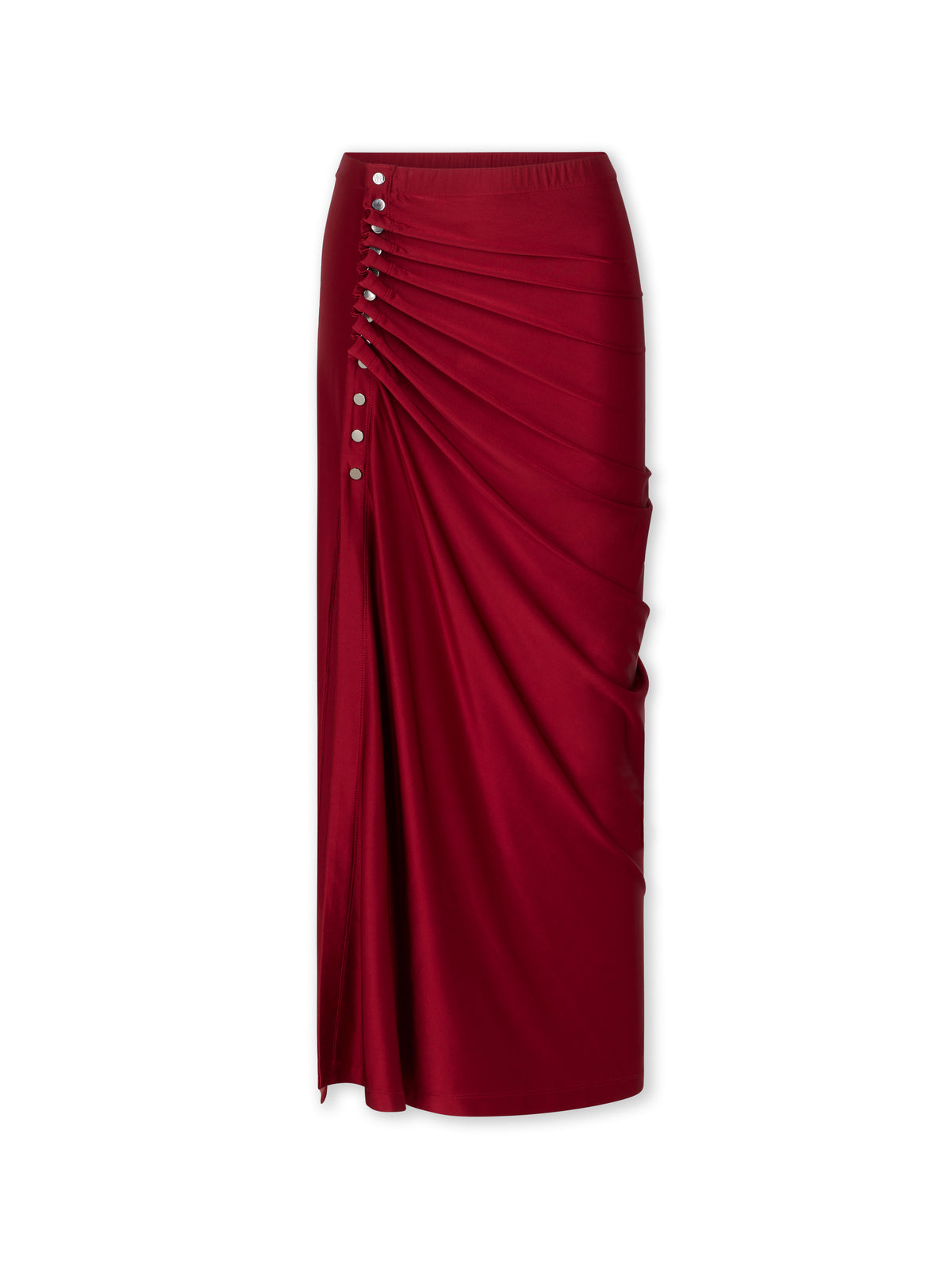RED LONG DRAPED SKIRT IN JERSEY