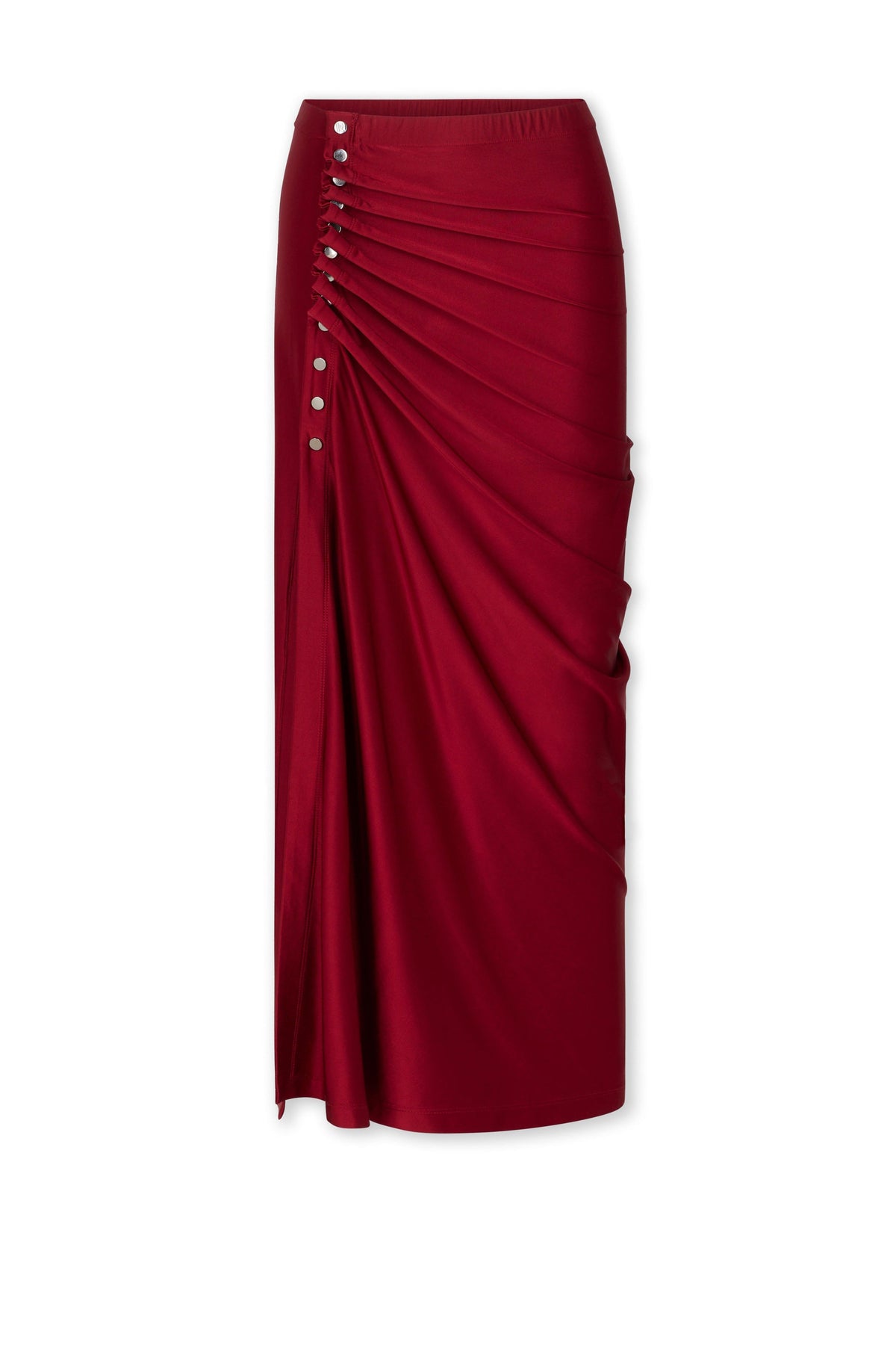RED LONG DRAPED SKIRT IN JERSEY