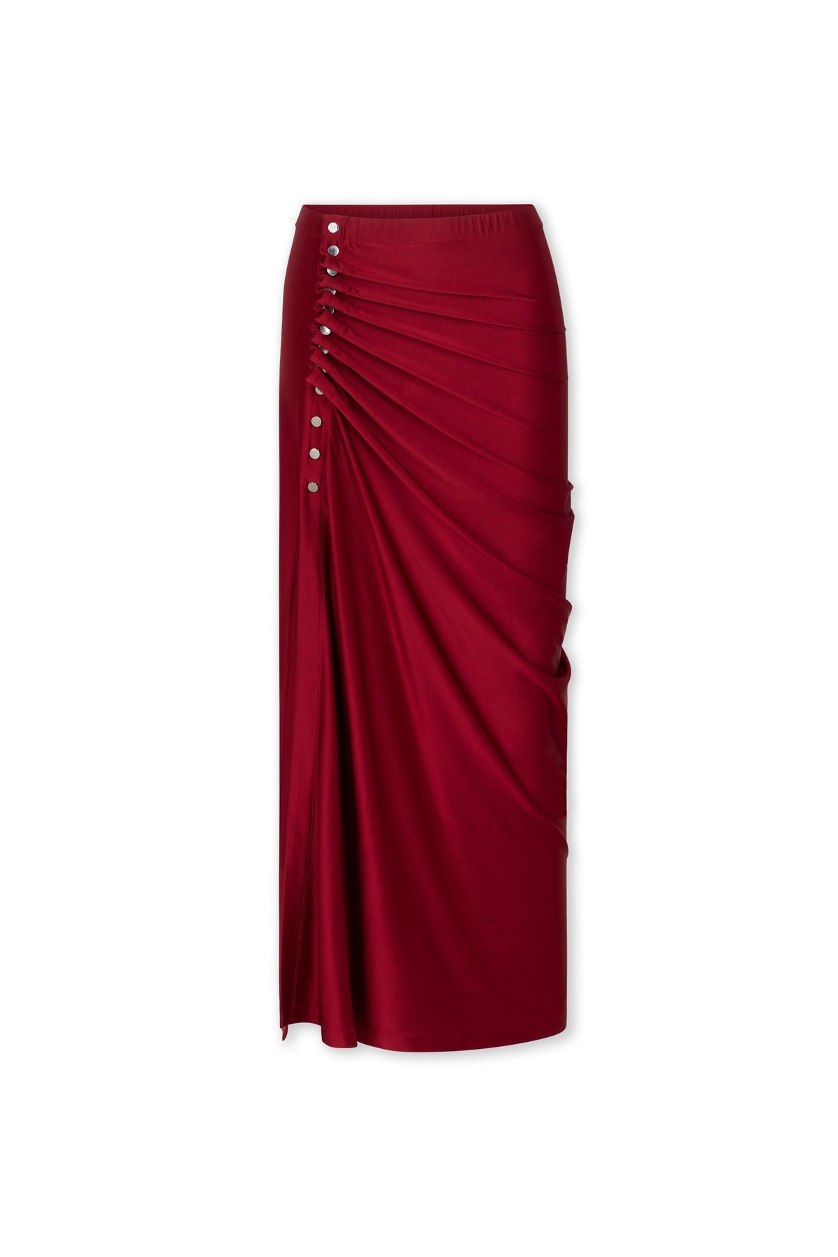 RED LONG DRAPED SKIRT IN JERSEY