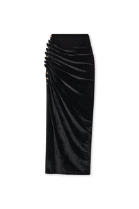 BLACK LONG DRAPED SKIRT IN VELVET