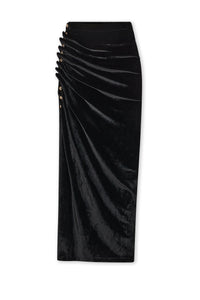 BLACK LONG DRAPED SKIRT IN VELVET