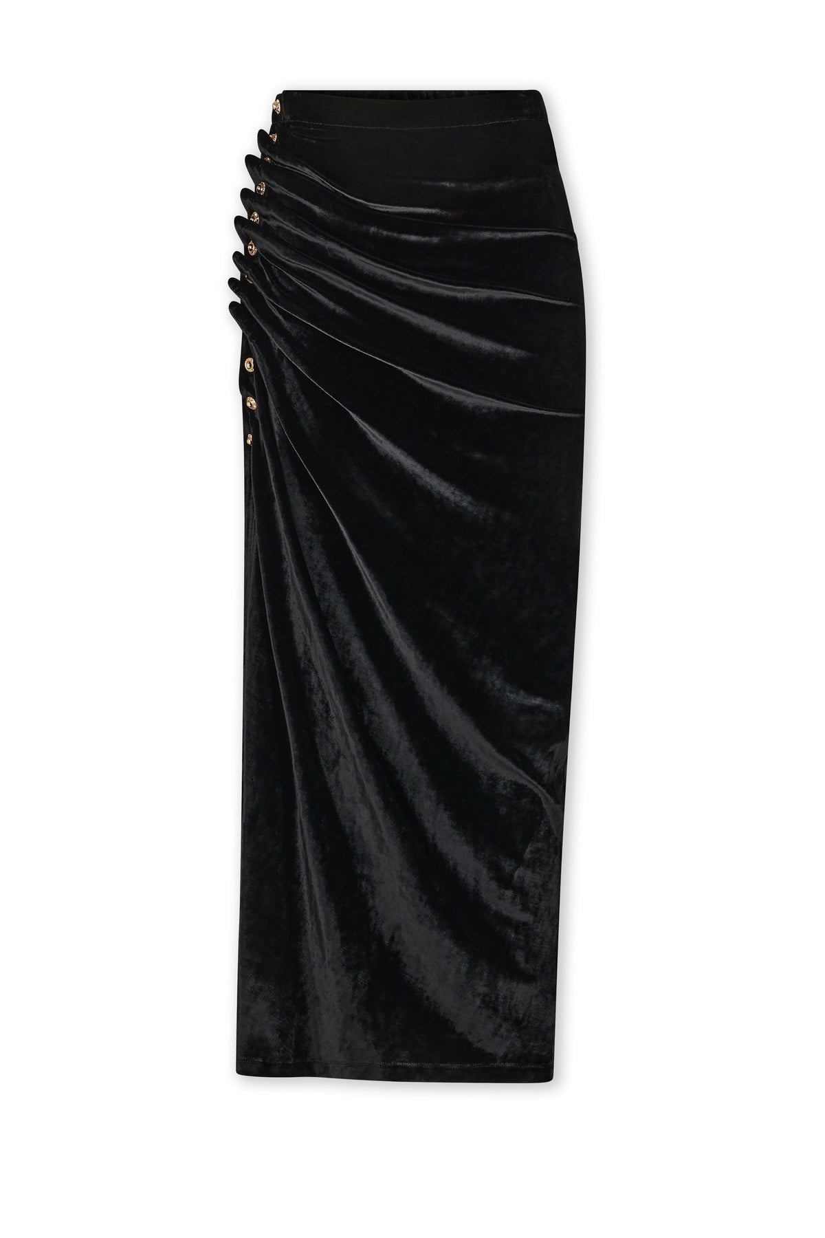 BLACK LONG DRAPED SKIRT IN VELVET