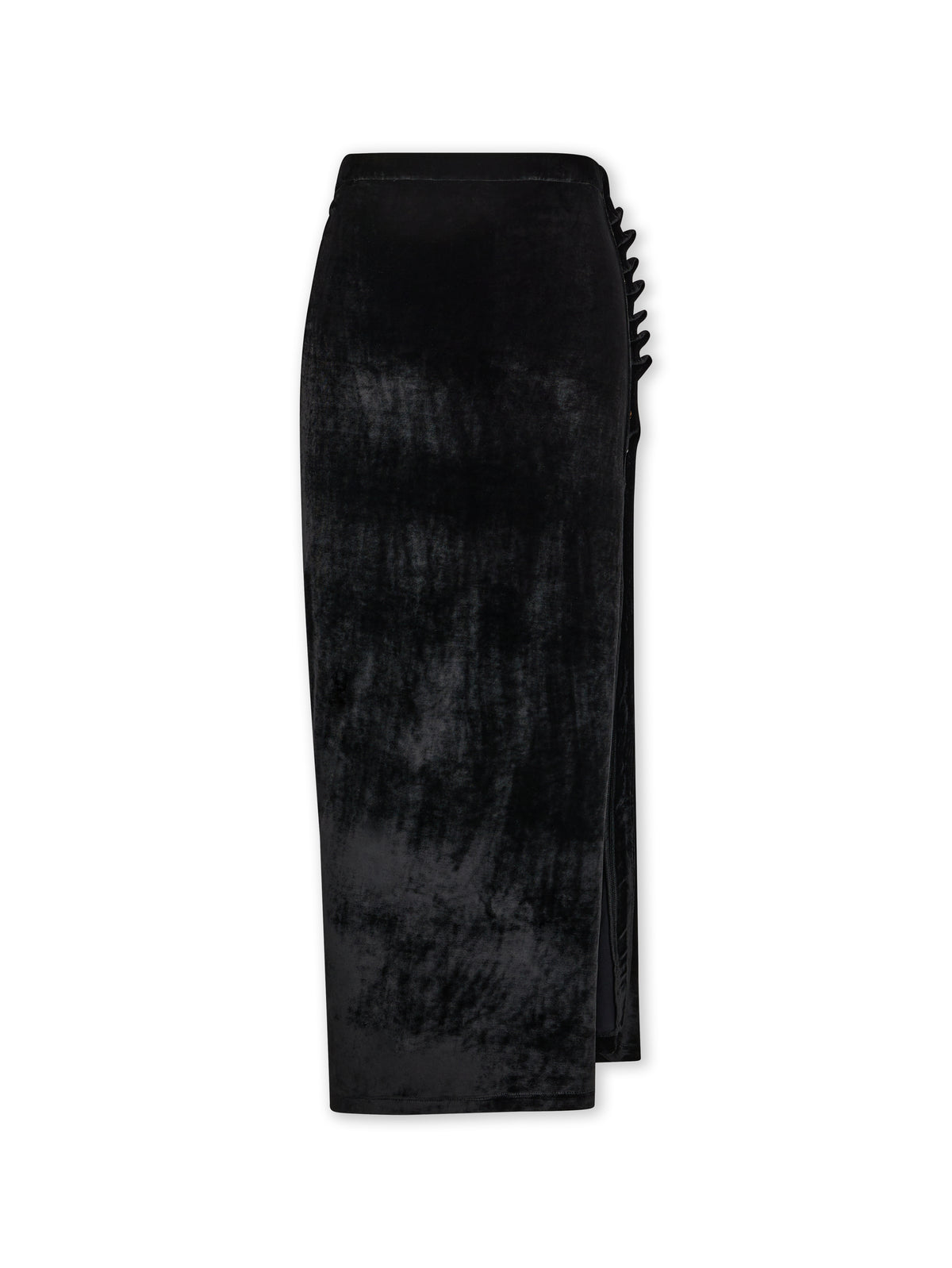 BLACK LONG DRAPED SKIRT IN VELVET