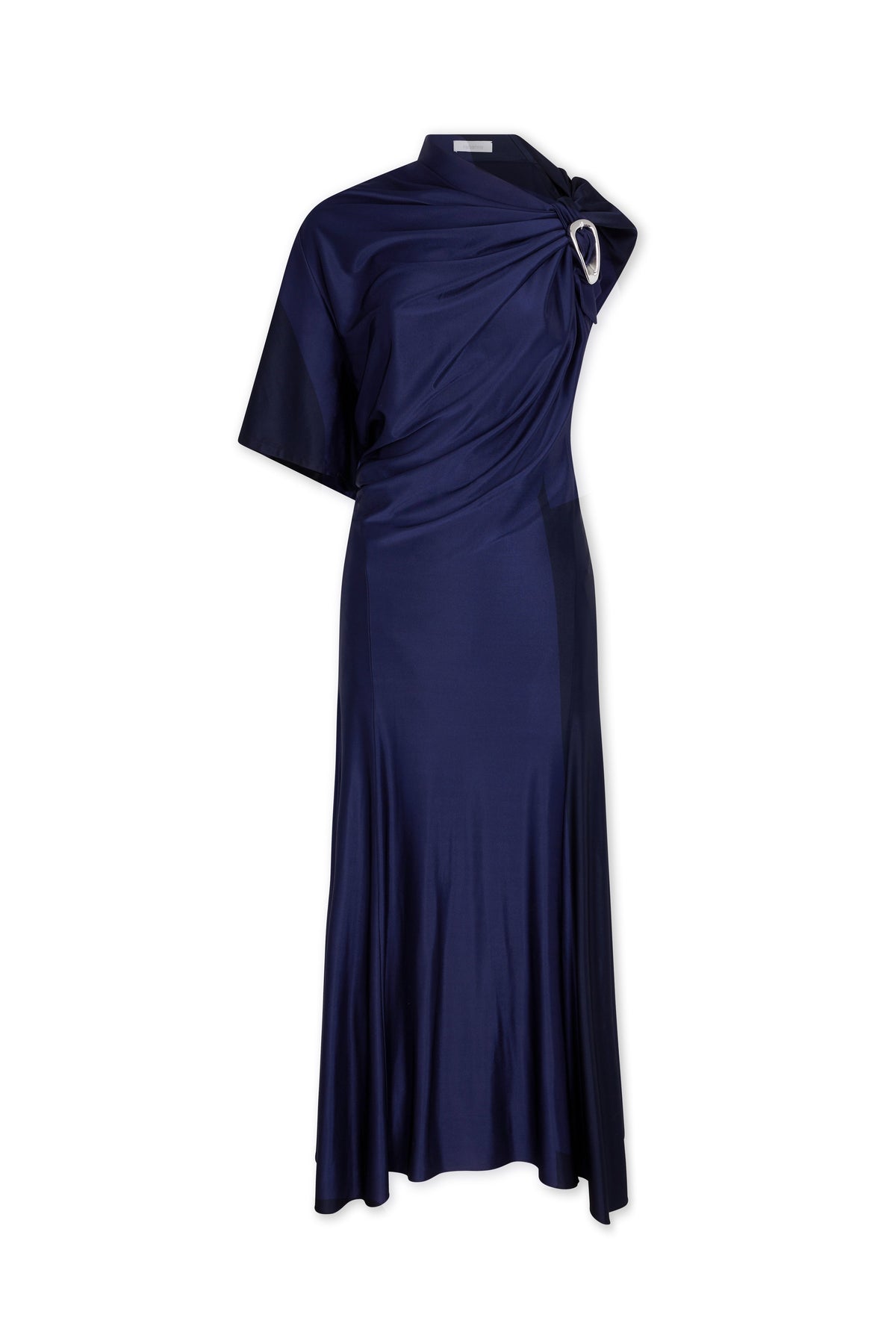 NAVY ASYMMETRICAL LONG DRESS IN JERSEY