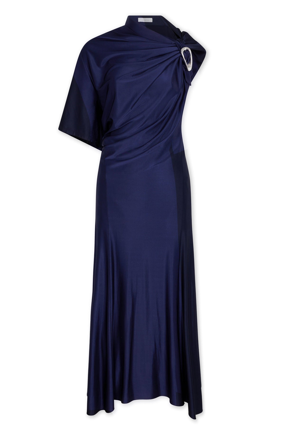 NAVY ASYMMETRICAL LONG DRESS IN JERSEY