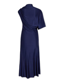 NAVY ASYMMETRICAL LONG DRESS IN JERSEY