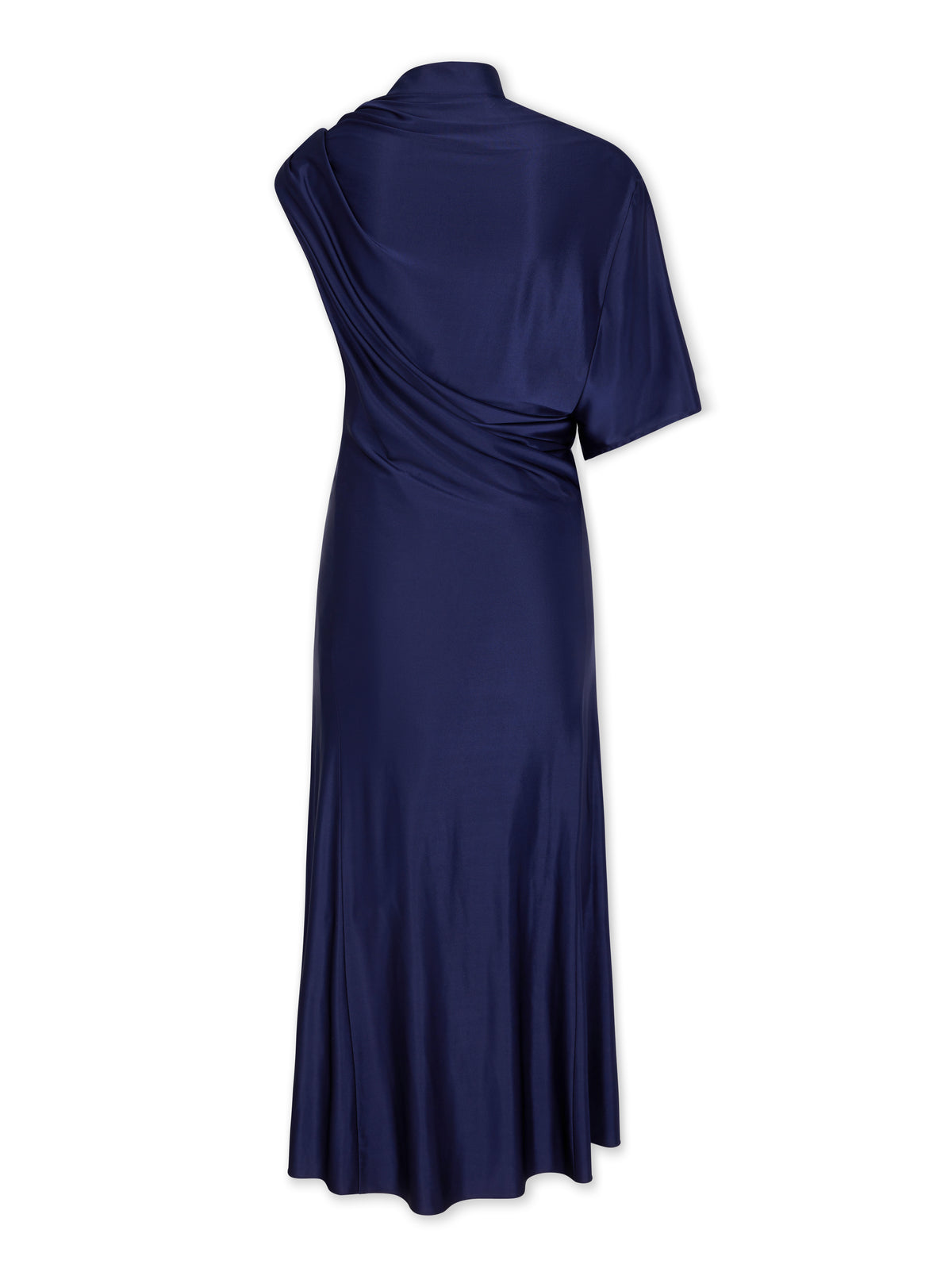 NAVY ASYMMETRICAL LONG DRESS IN JERSEY