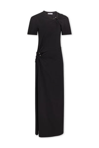 Black long piercing dress in cotton jersey