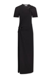 Black long piercing dress in cotton jersey