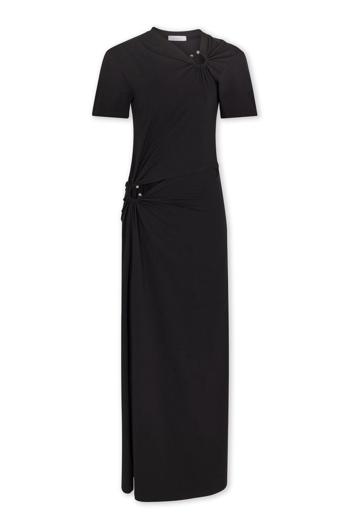 Black long piercing dress in cotton jersey