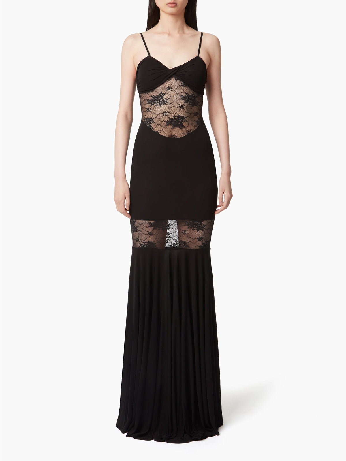 ROBE SIRÈNE À EMPIÈCEMENTS EN DENTELLE - Noir