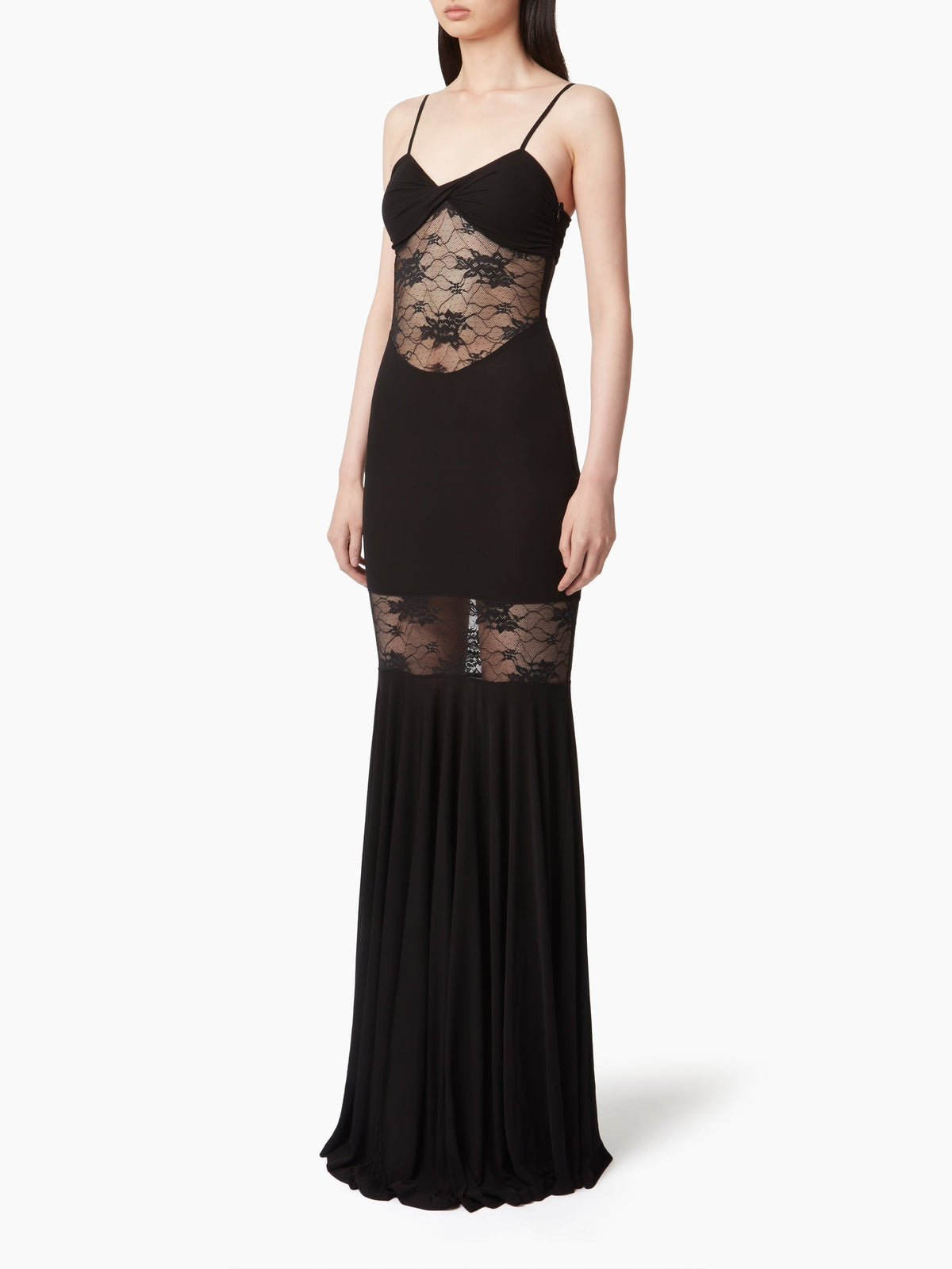 ROBE SIRÈNE À EMPIÈCEMENTS EN DENTELLE - Noir