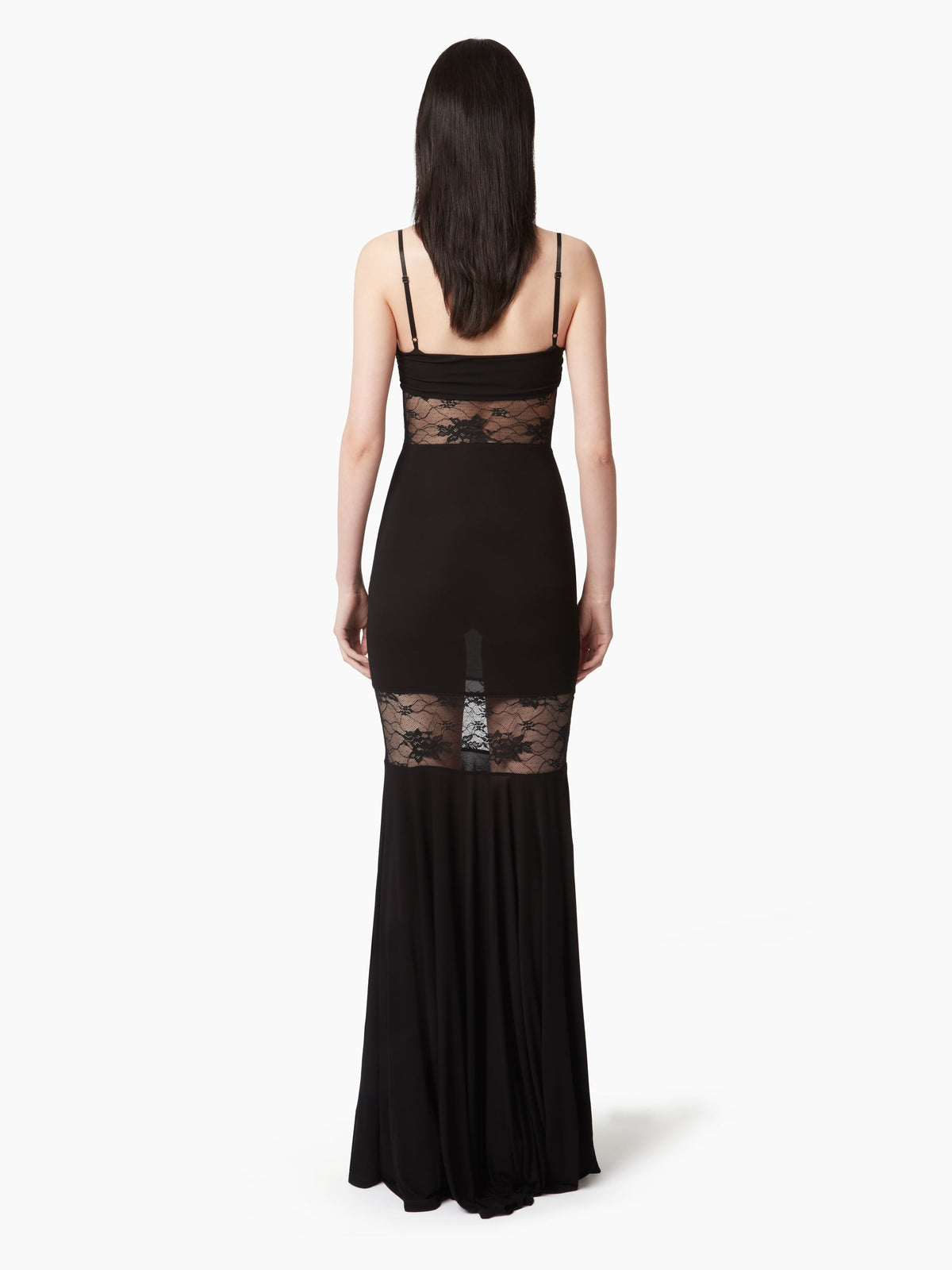 ROBE SIRÈNE À EMPIÈCEMENTS EN DENTELLE - Noir