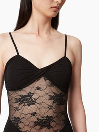 ROBE SIRÈNE À EMPIÈCEMENTS EN DENTELLE - Noir
