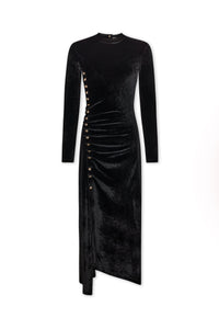 BLACK LONG DRAPED DRESS IN VELVET