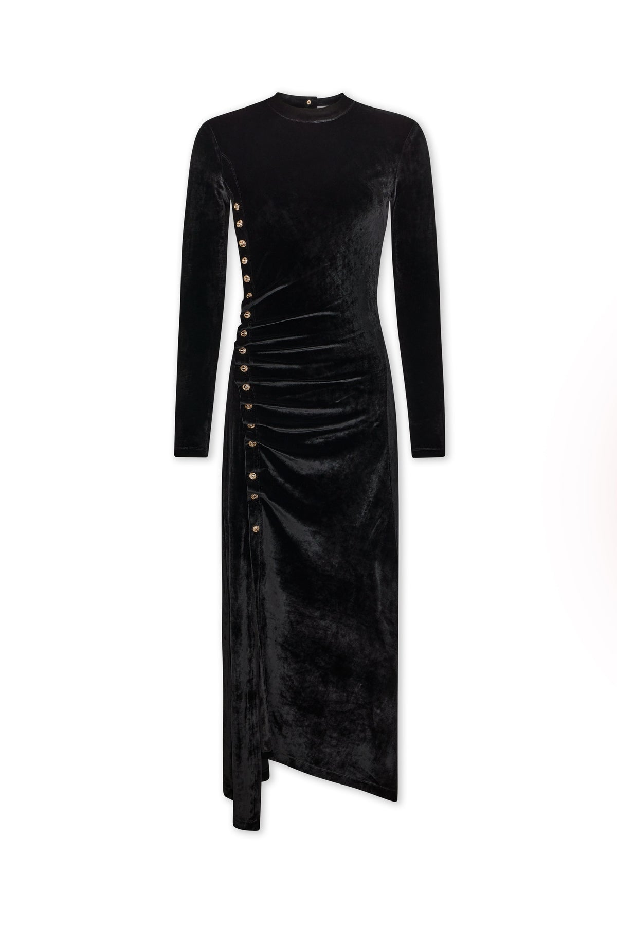 BLACK LONG DRAPED DRESS IN VELVET