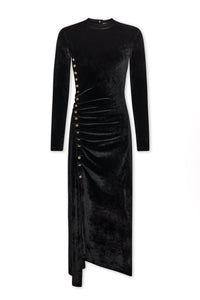 BLACK LONG DRAPED DRESS IN VELVET
