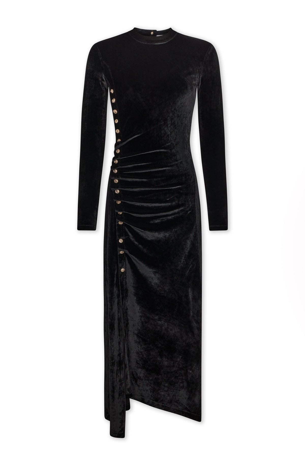 BLACK LONG DRAPED DRESS IN VELVET