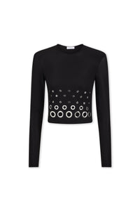 BLACK LONG SLEEVED CROP TOP IN JERSEY SECOND SKIN