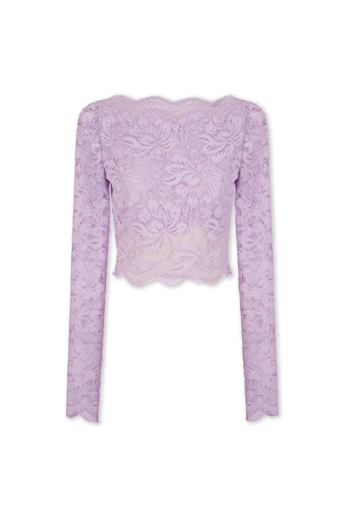 LAVENDER LONG-SLEEVED CROP TOP IN LACE
