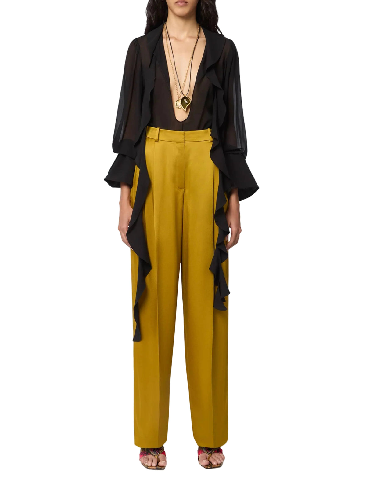 Pantalon large en satin - Or