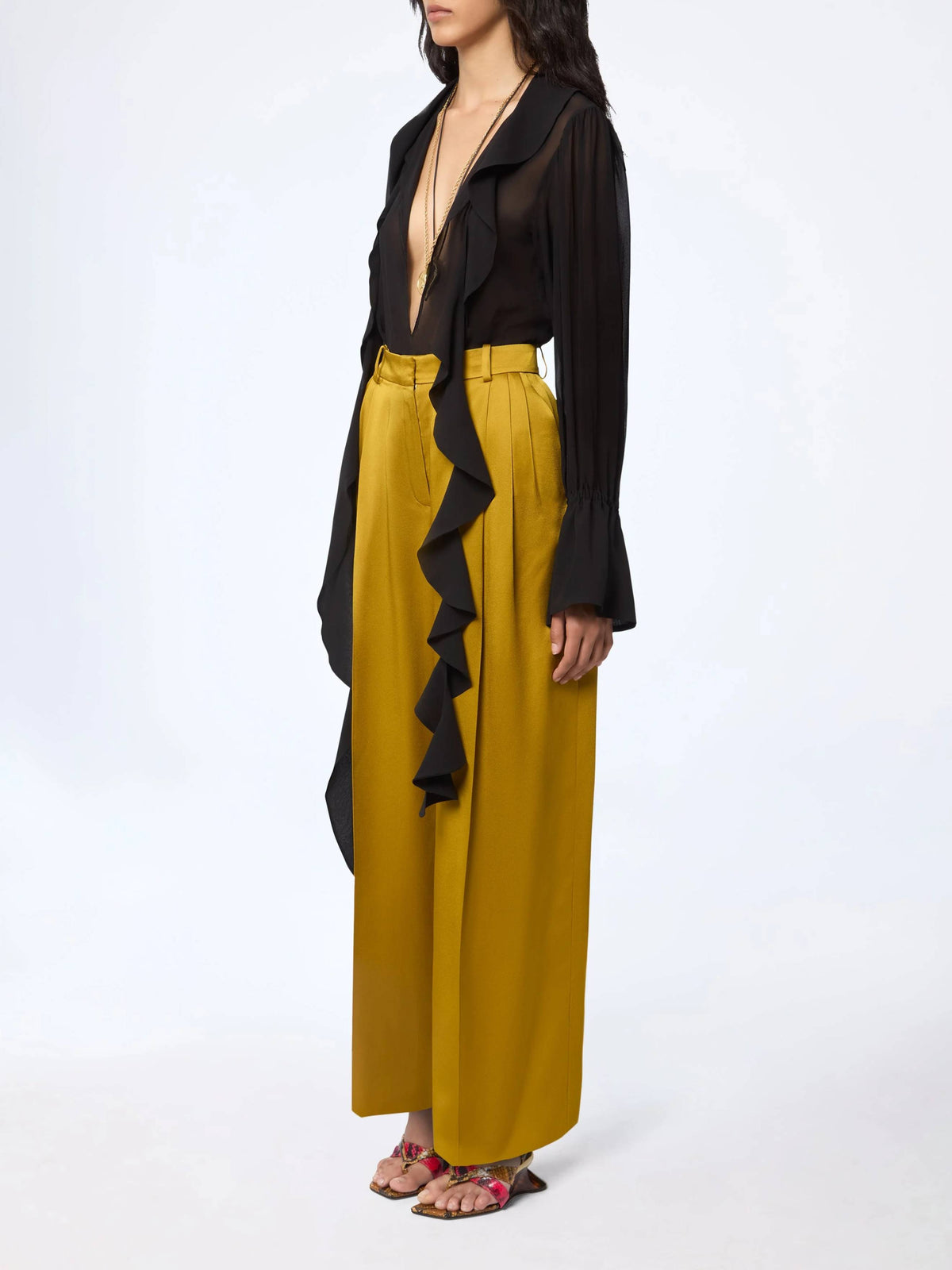 Pantalon large en satin - Or