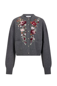 Cardigan à fleurs brodées en laine - Dark Grey