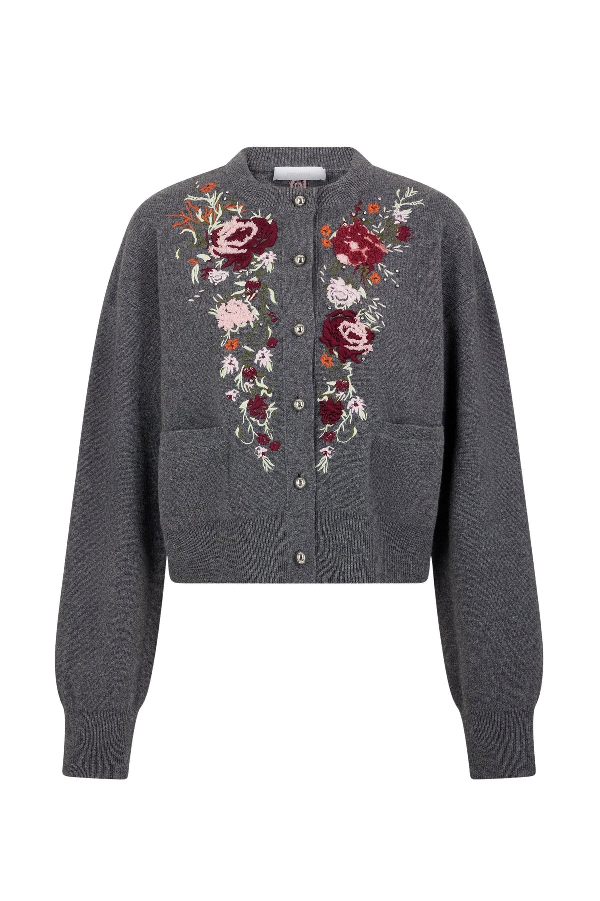 Cardigan à fleurs brodées en laine - Dark Grey