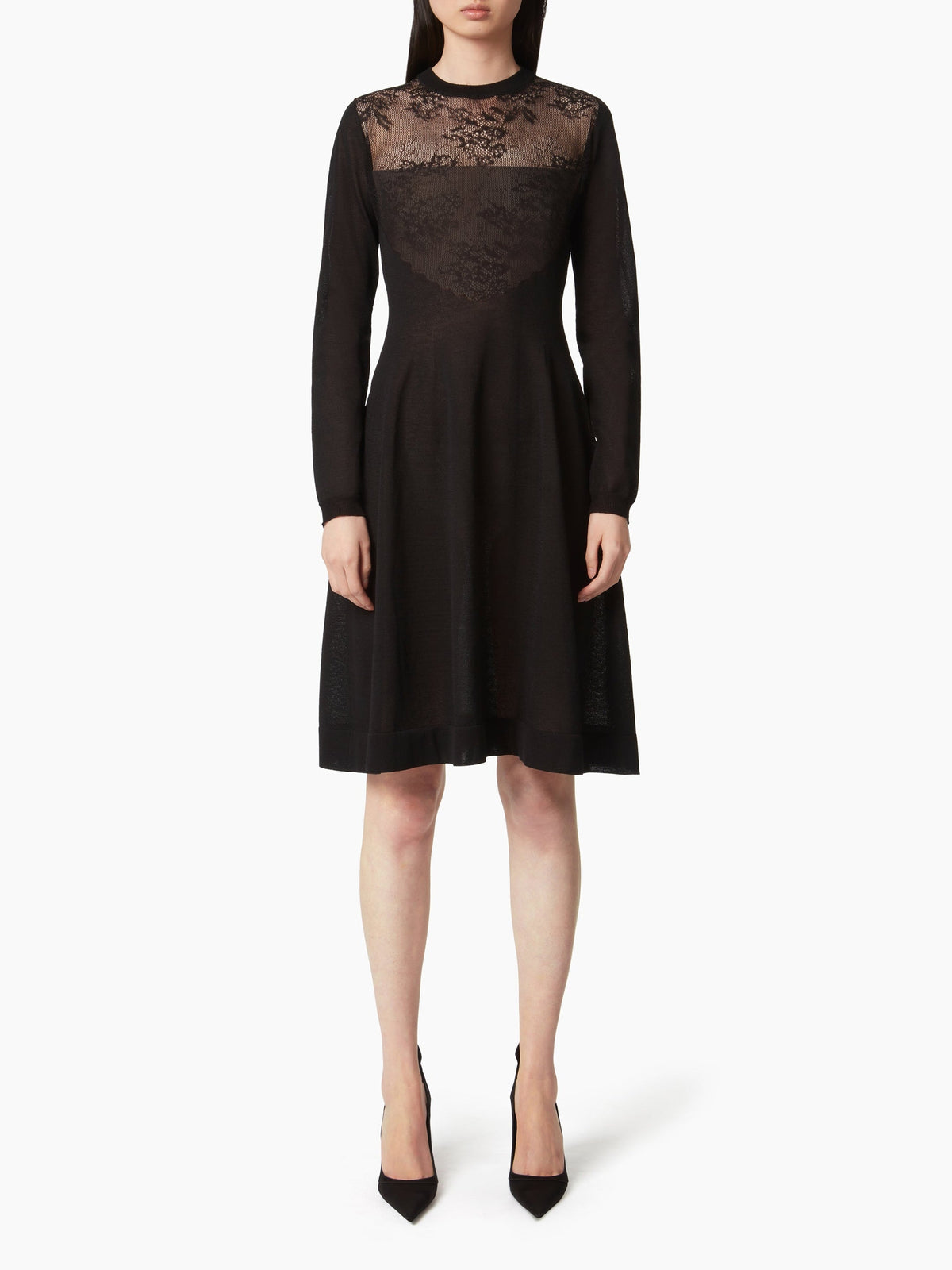 ROBE MIDI TRICOTÉE AVEC INCERTS EN DENTELLE