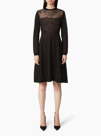 ROBE MIDI EN MAILLE AVEC EMPIÈCEMENTS EN DENTELLE - Noir