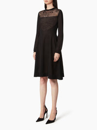 ROBE MIDI EN MAILLE AVEC EMPIÈCEMENTS EN DENTELLE - Noir