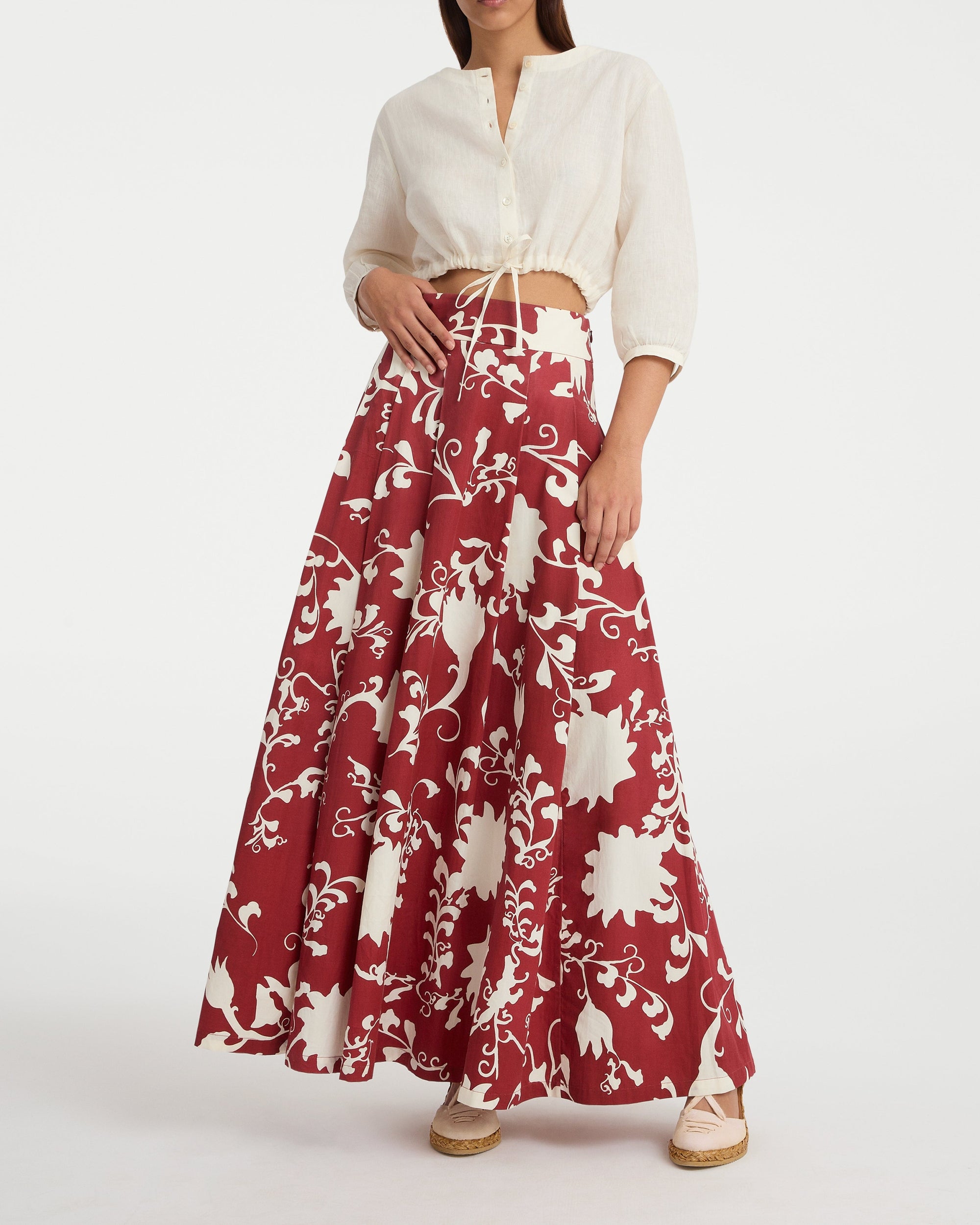 Printed flowing long skirt - Antique Rose