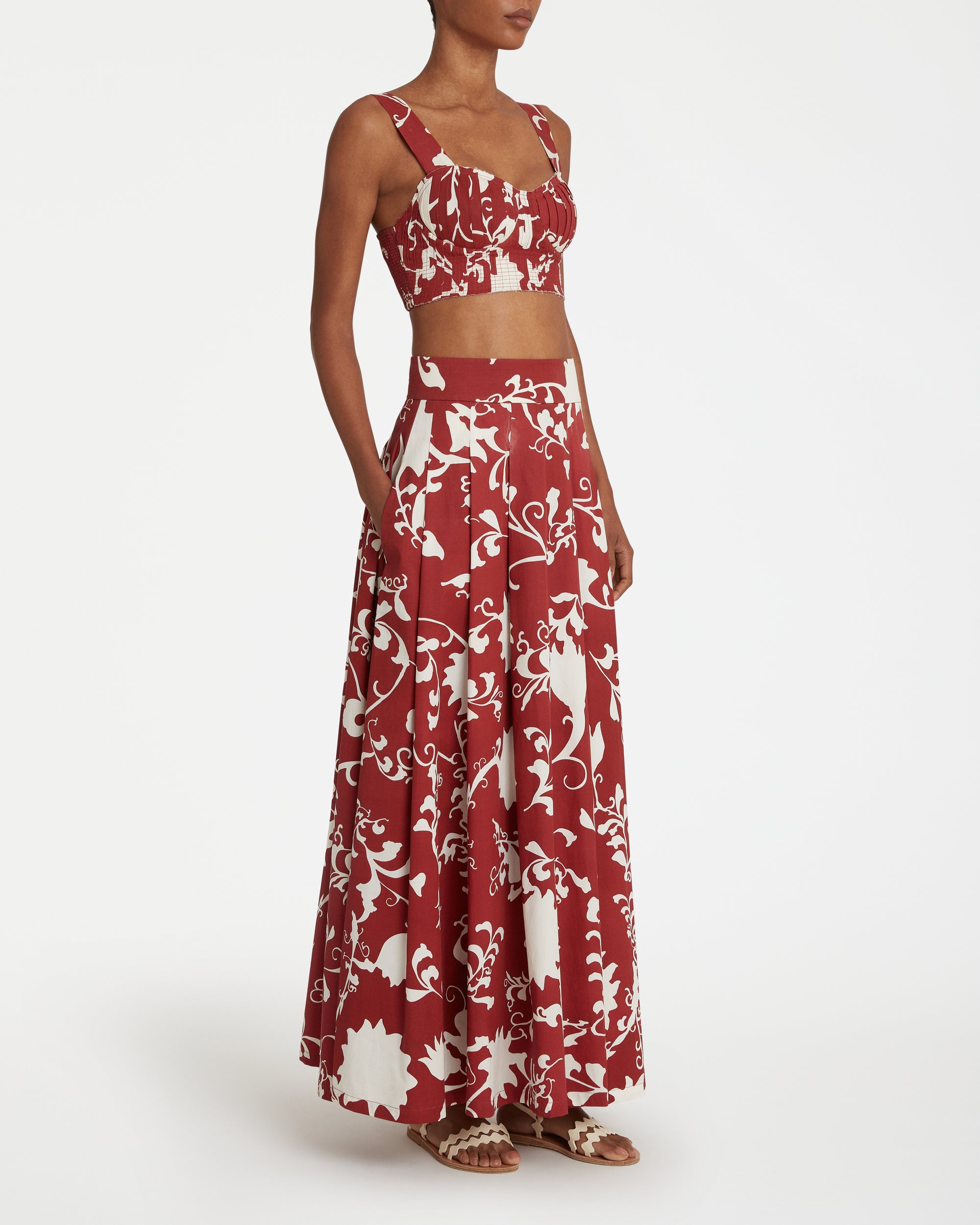 Printed flowing long skirt - Antique Rose