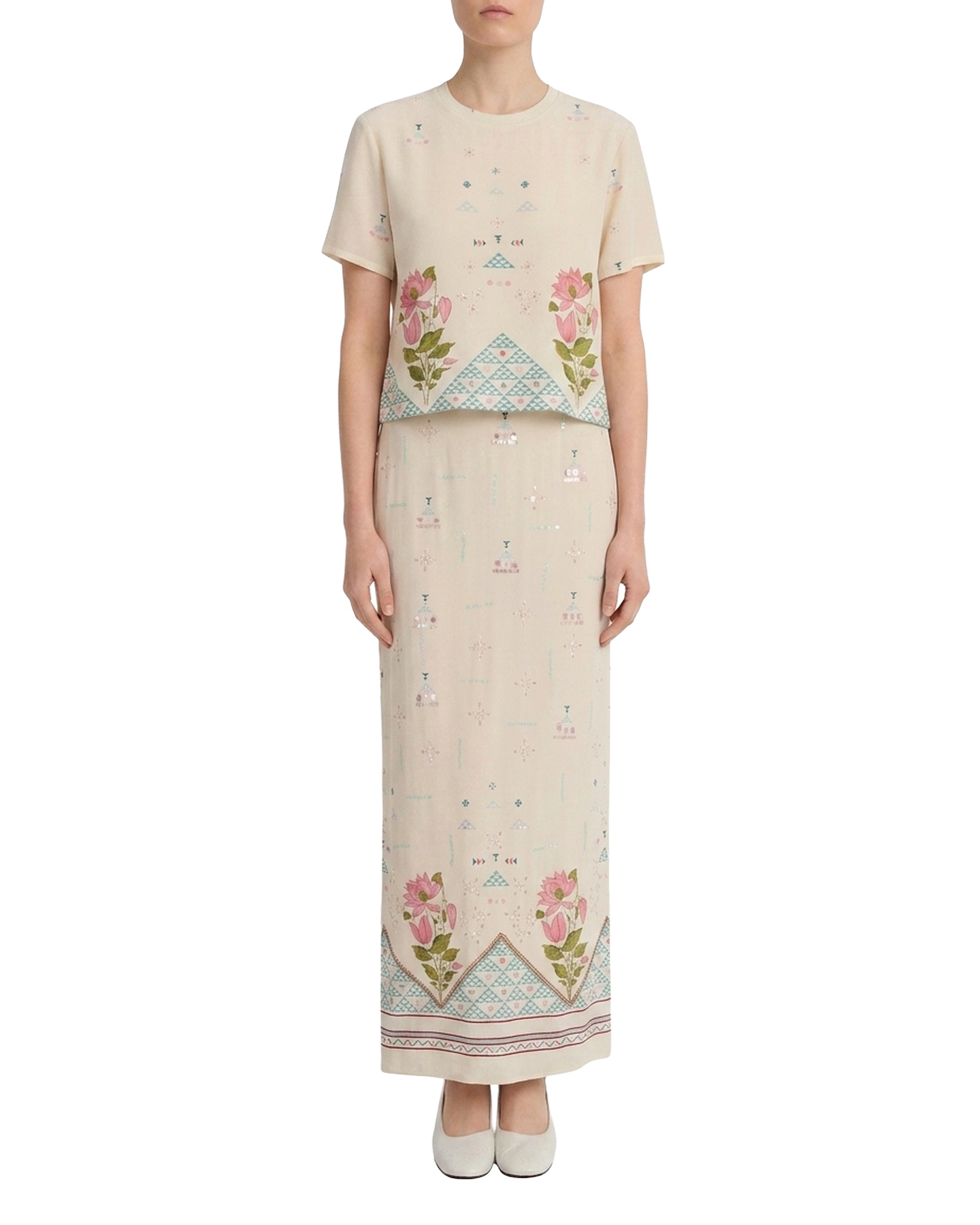 Laurelle long skirt in silk - White